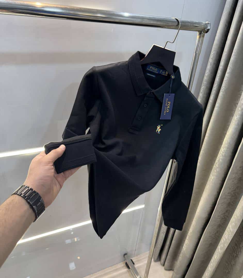 r4LpH Lau...rEn Black Embroidery Logo Premium Full Sleeve Polo T-Shirt