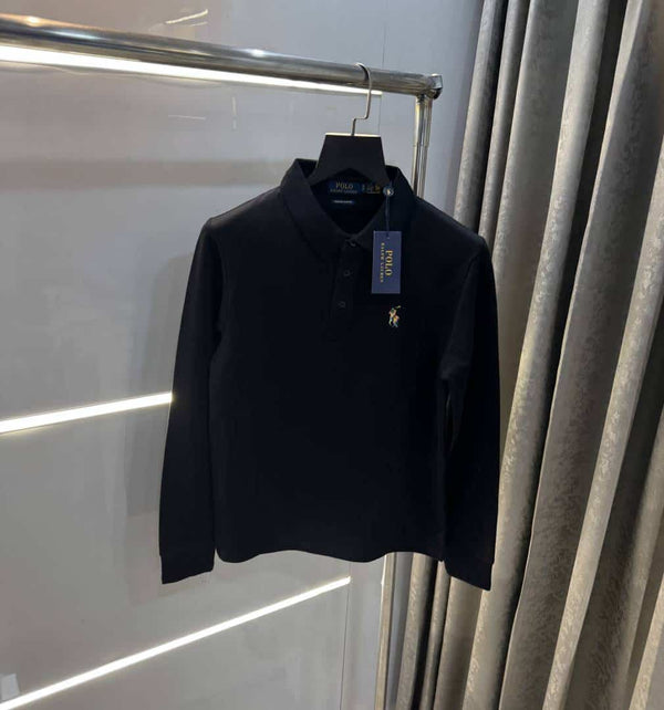 r4LpH Lau...rEn Black Embroidery Logo Premium Full Sleeve Polo T-Shirt