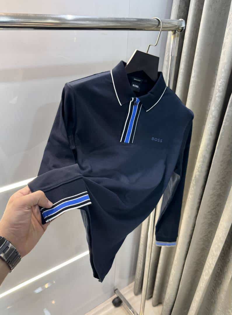 Hugo Bos s Navy Blue Logo Work Premium Full Sleeve Polo T-Shirt
