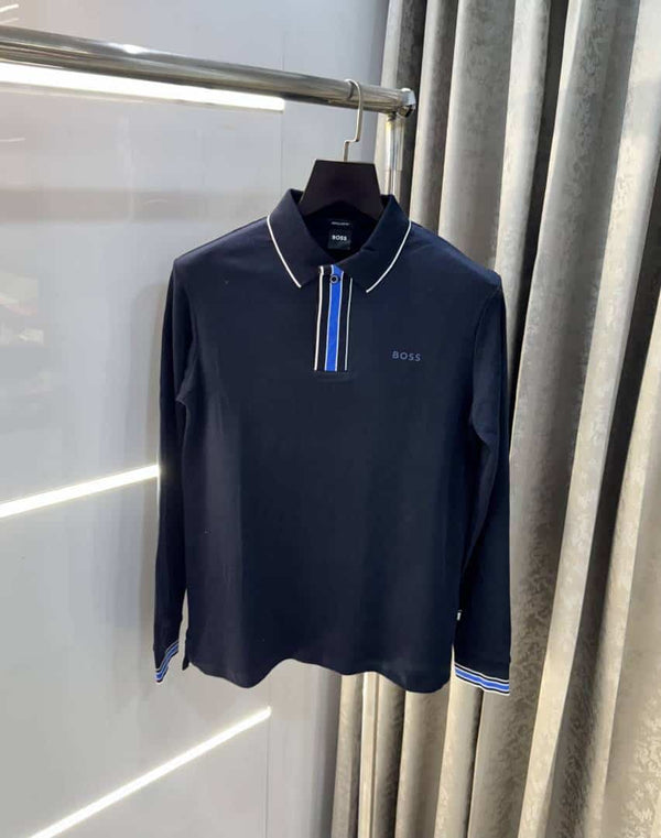 Hugo Bos s Navy Blue Logo Work Premium Full Sleeve Polo T-Shirt