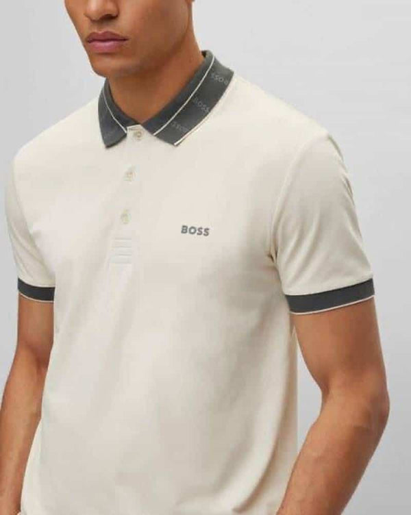 Hugo Boss Beige Collar Logo Premium Polo T-Shirt