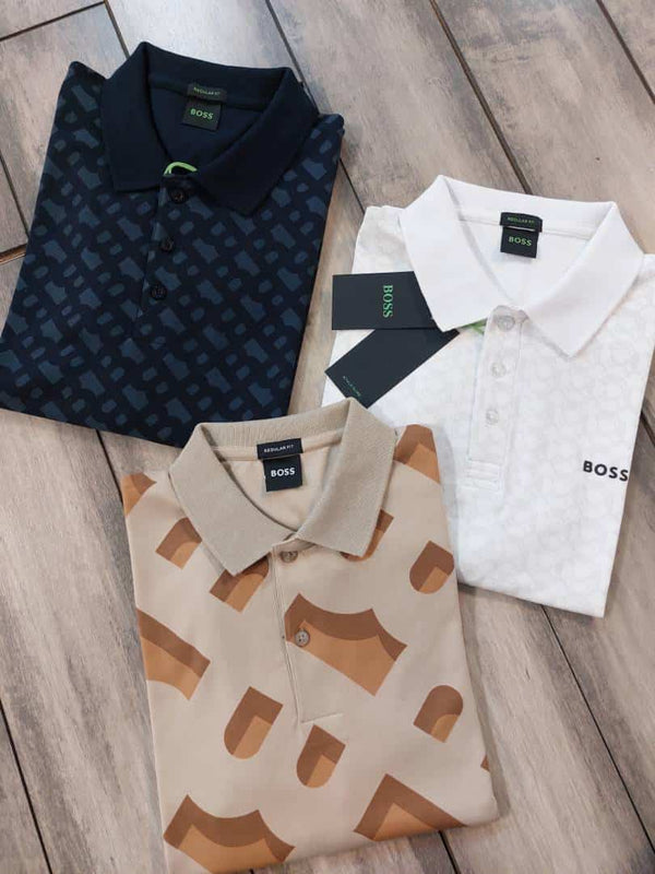 Hugo bos s Navy Blue monogram Premium Polo T-Shirt
