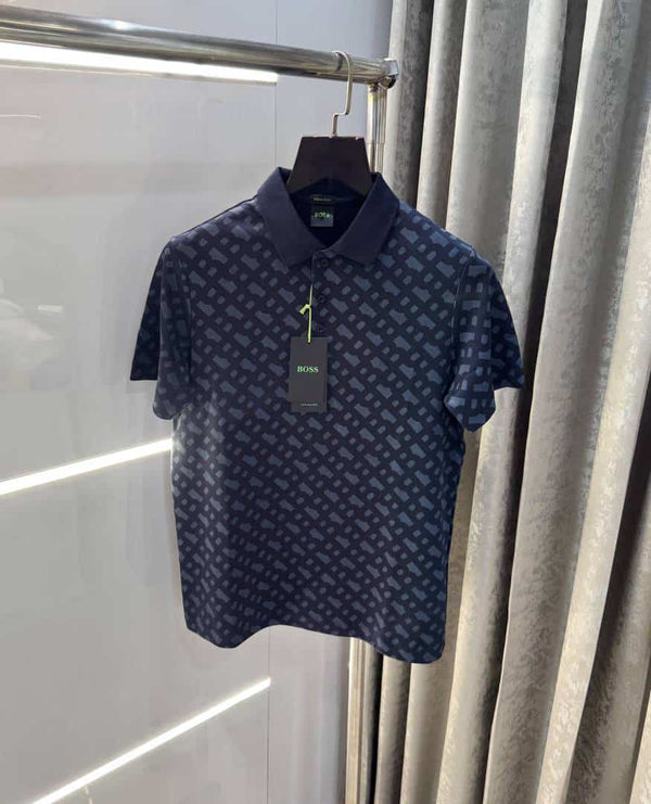 Hugo bos s Navy Blue monogram Premium Polo T-Shirt