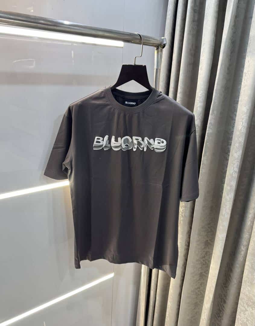 Bluorn g Dark Grey EmBosSed Print Imported Oversized T-Shirt Secondary image