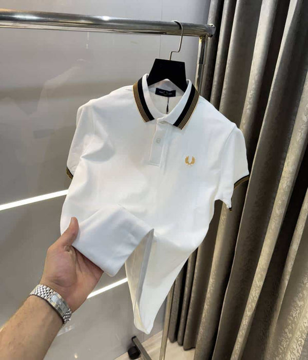 Fredperry White Embroidery Logo Premium Polo T-Shirt