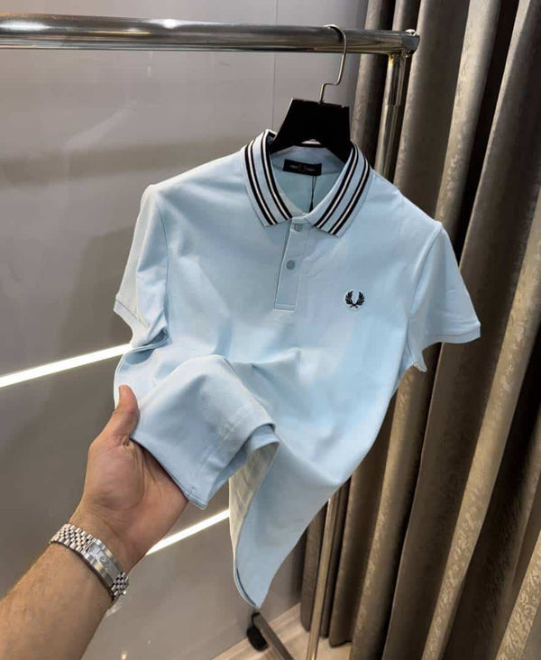 Fredperry Sky Blue Embroidery Logo Premium Polo T-Shirt