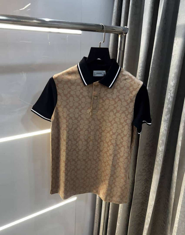 Coac h Beige MonogRAM Imported Polo T-Shirt