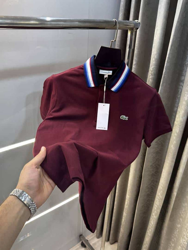 Lacost e Wine Embroidery Logo Premium Polo T-Shirt