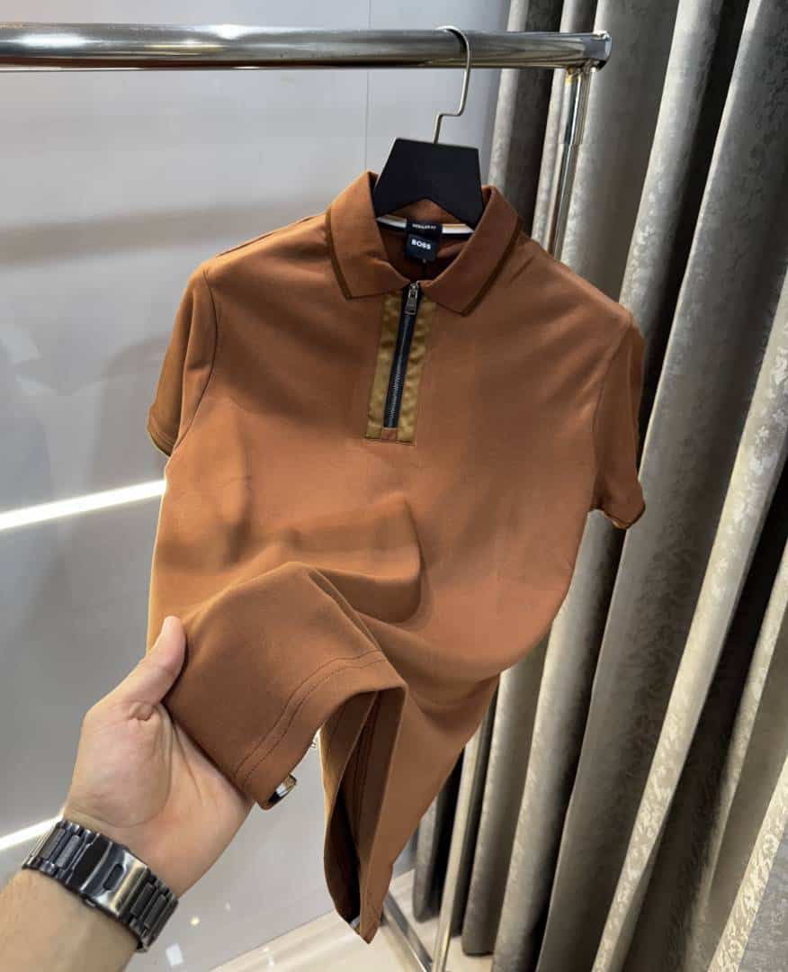 Hugo Boss Brown Zip Premium Polo T-Shirt