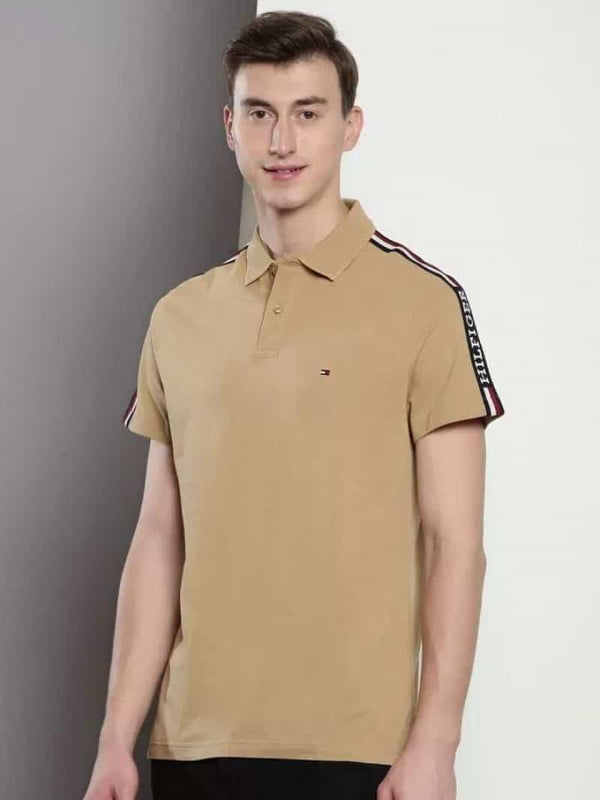 Tomm y Hilfiger Beige Embroidery Work Premium Polo T-Shirt