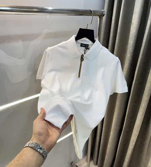 Versac e Couture White Zip Imported Polo T-Shirt