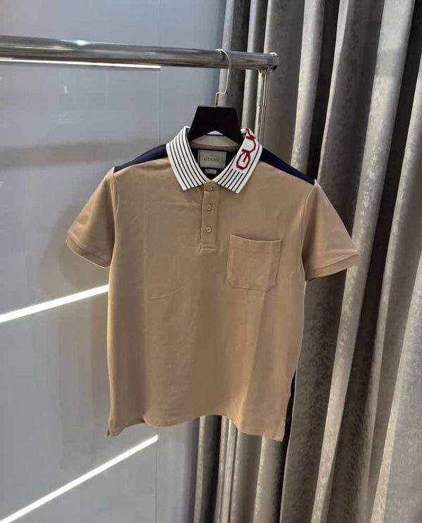 Gucc i Light Brown Collar Look Imported Polo T-Shirt