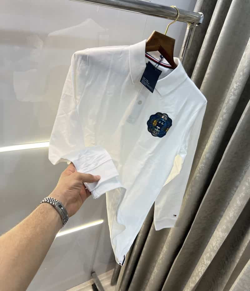 Tomm y hilfigre  White Embroidery Logo Premium Full Sleeve Polo T-Shirt