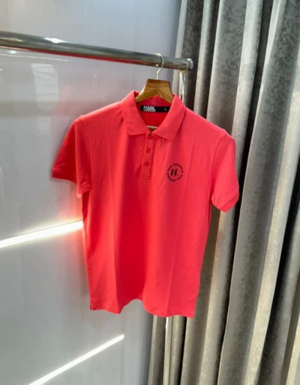 Kar l Lagerfeld Peach Logo Print Designer Premium Polo T-Shirt