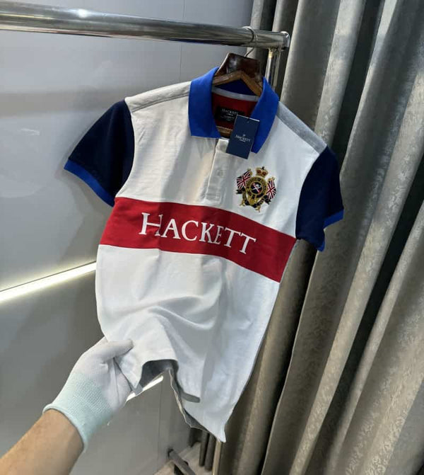 Hacket London White Embroidery Logo Premium Polo T-Shirt