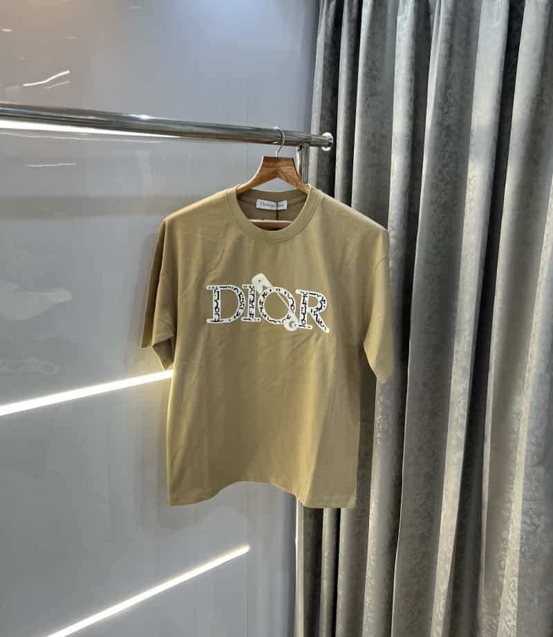 Christian Dio r Beige Embroidery Logo Imported Oversized T-Shirt Secondary image