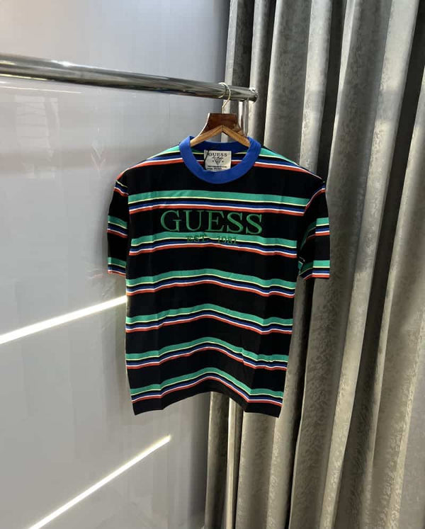 GueSs  Black Embroidery Print Imported Oversized T-Shirt