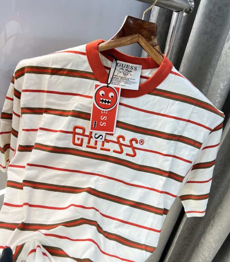 Gues s  White Red Stripes Imported Oversized T-Shirt Secondary image