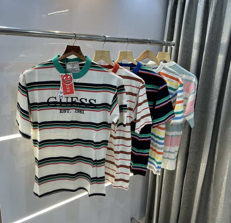 Gues s  White Red Stripes Imported Oversized T-Shirt