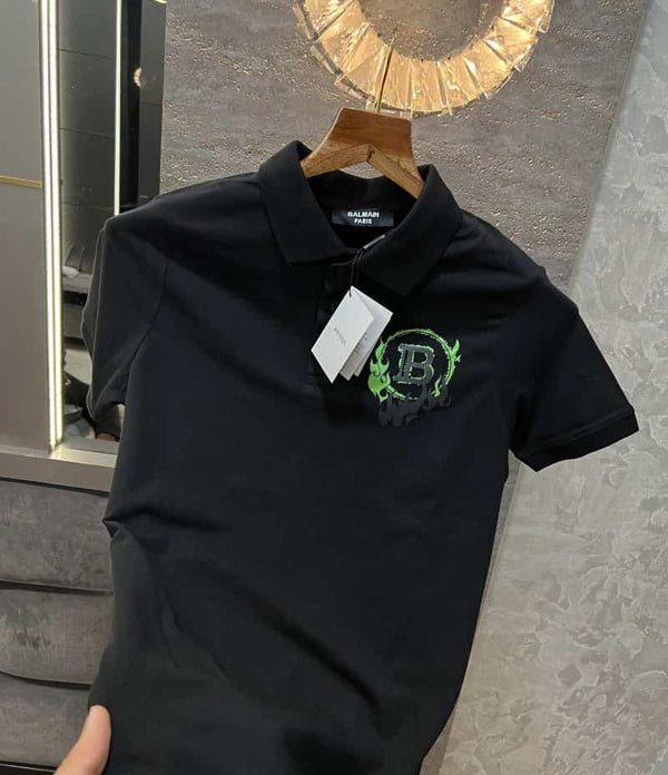 Balmai_n paris black logo print premium polo t-shirt