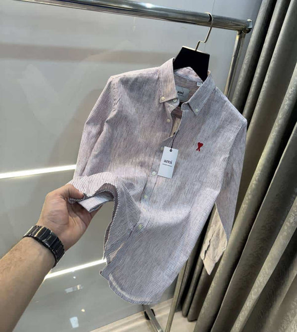Ami Paris Milange strips Embroidery Logo Premium Shirt