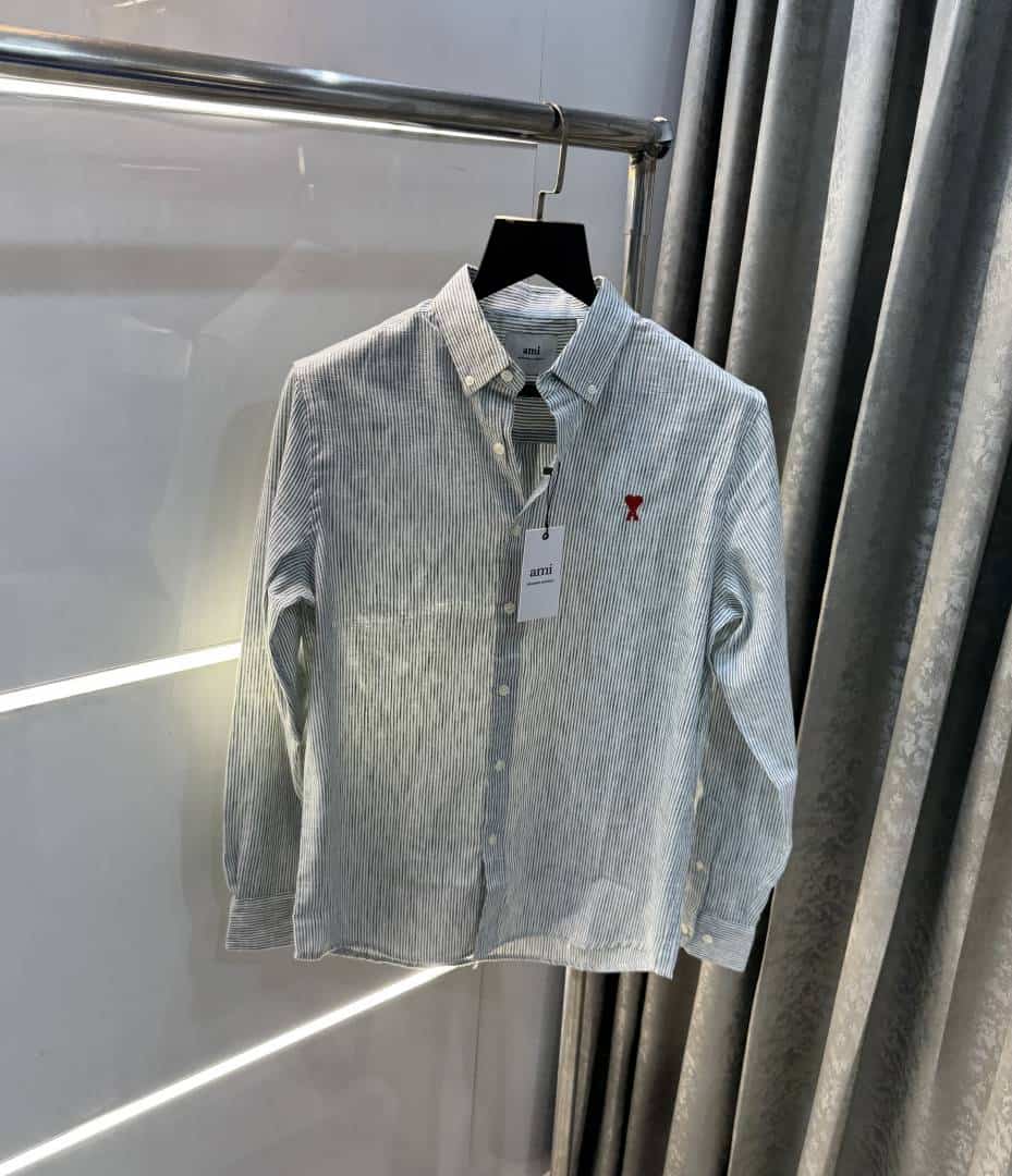 Ami Paris Green strips Embroidery Logo Premium Shirt