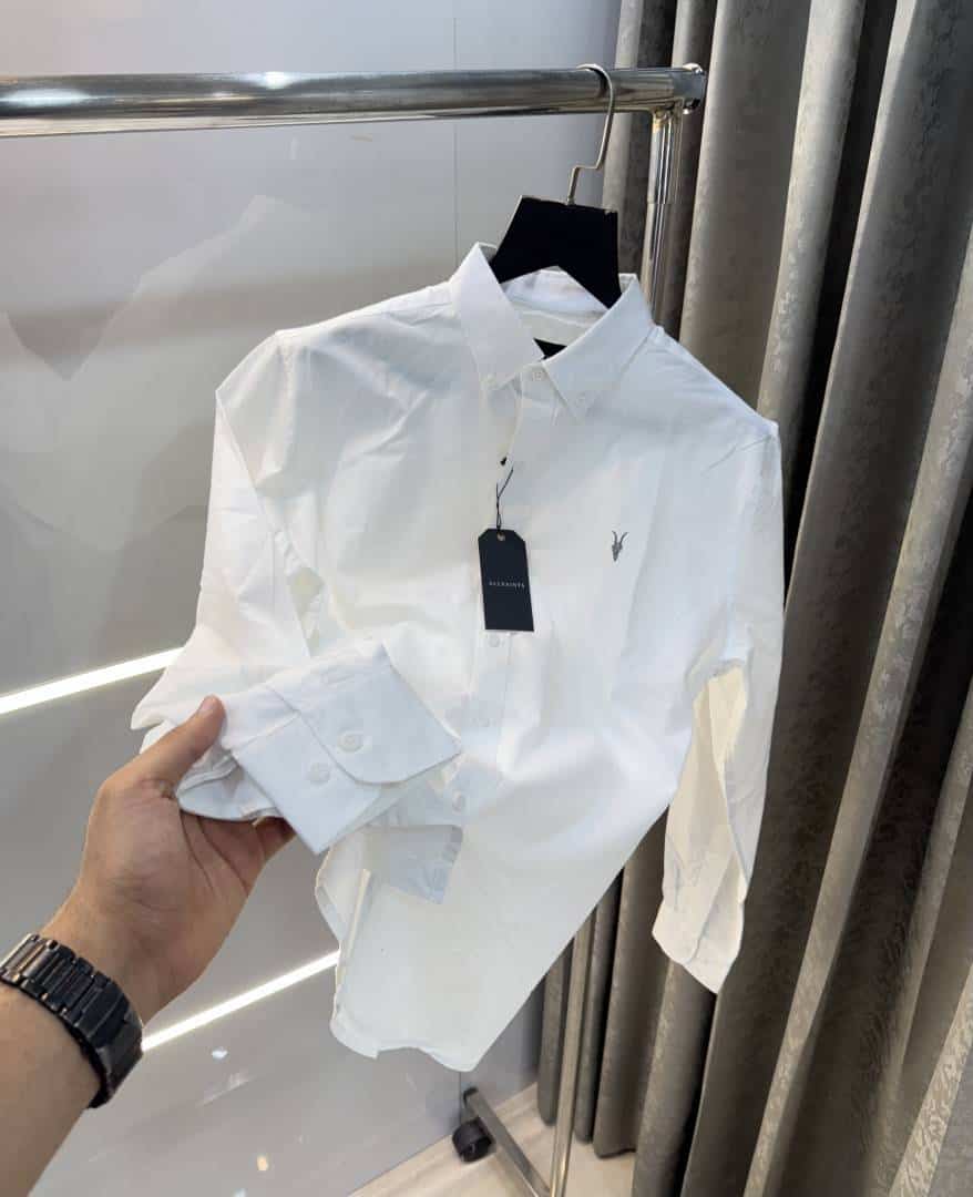 All saints White Embroidery Logo Classic Linen Shirt Main image