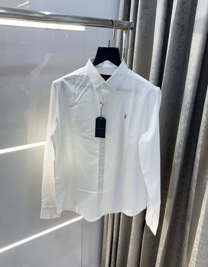 All saints White Embroidery Logo Classic Linen Shirt Secondary image