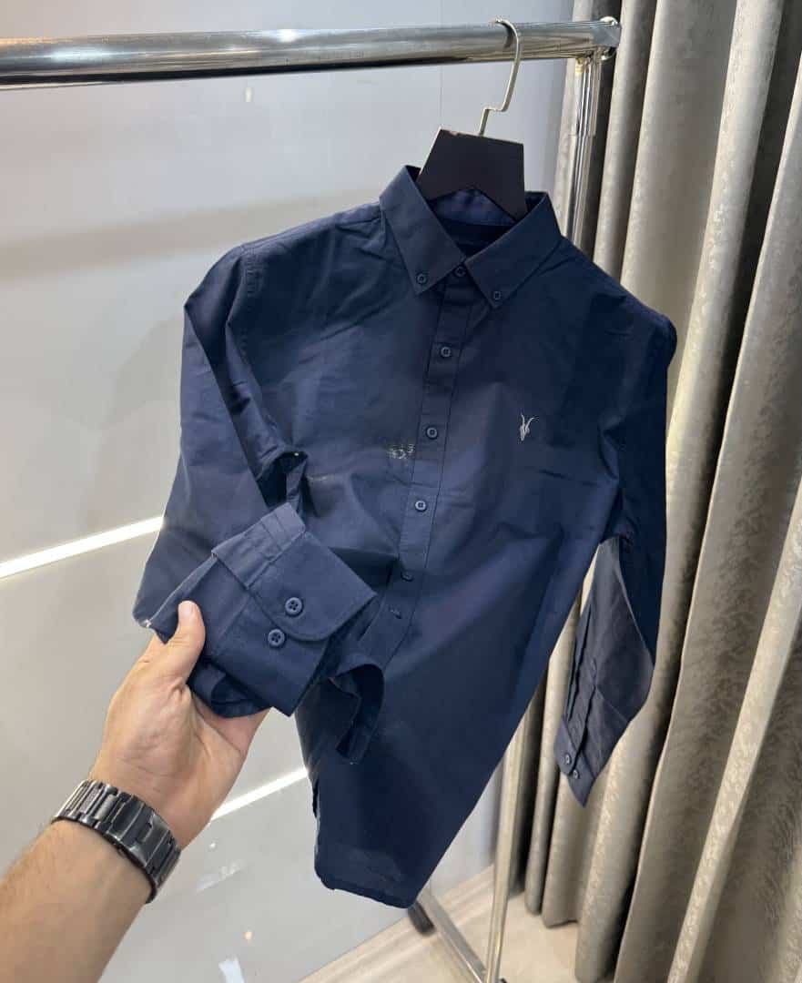 All saints Navy Blue Embroidery Logo Classic Linen Shirt Main image