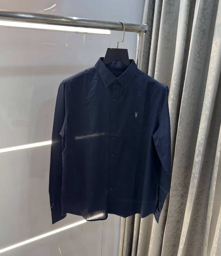 All saints Navy Blue Embroidery Logo Classic Linen Shirt Secondary image