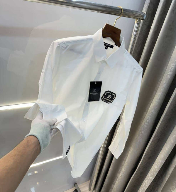 Balmai n Paris White B Steel Logo Designer Shirt With Premium BoX Packing