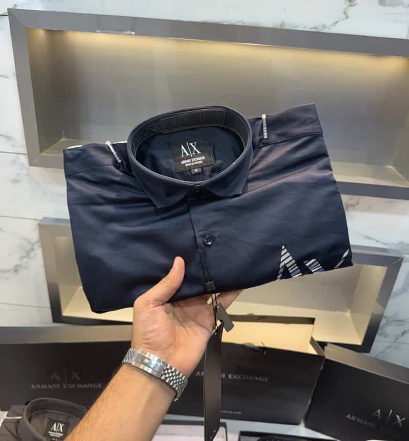 Arman i Exchange Navy Blue Logo Print Shirt With Premium Box Packing And Carry Bag Secondary image