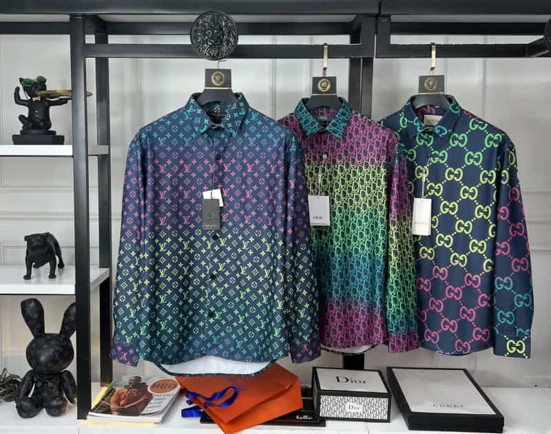 Christian Dio_r Monogram Print Imported Shirt With Premium Farfetch Box Packing Main image