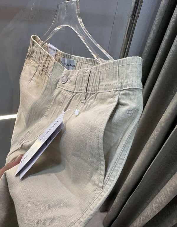 Calvi n klein Cream Premium Classic Linen Trouser