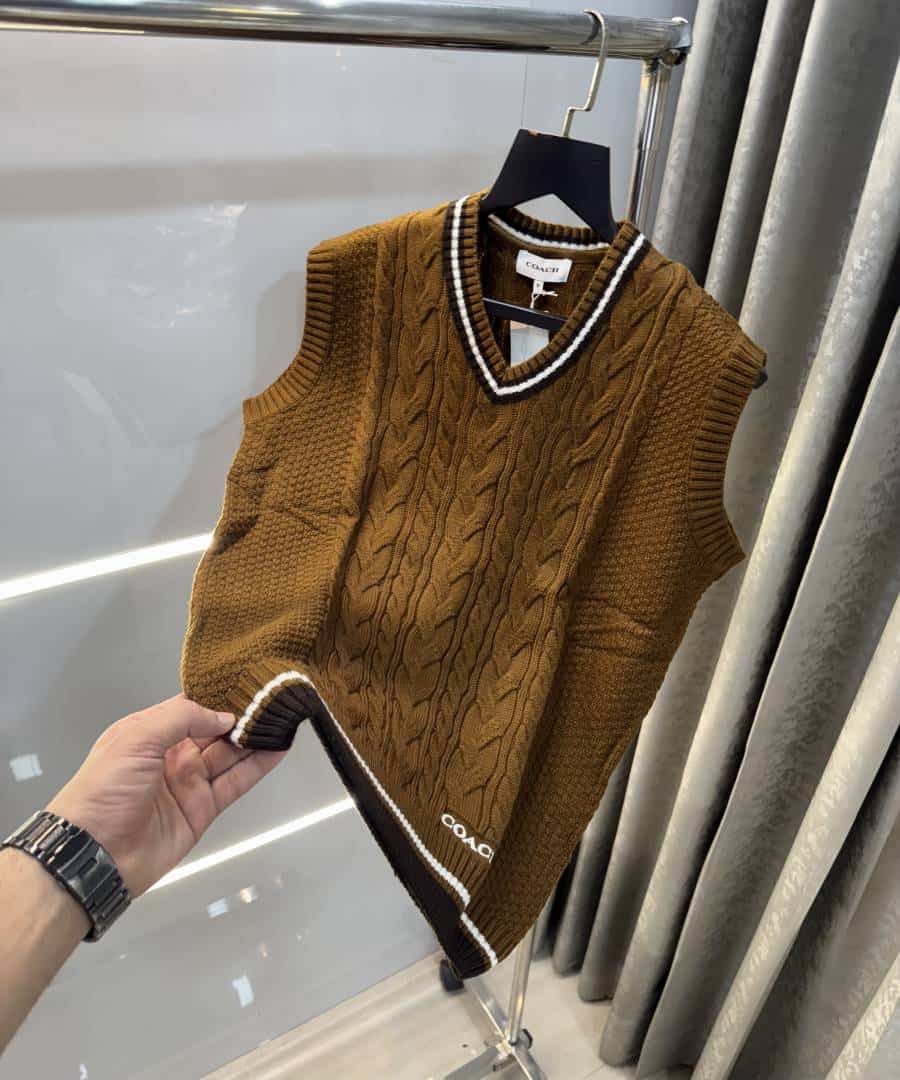 Coac_ h dark brown knitted premium sleeveless pull over Secondary image