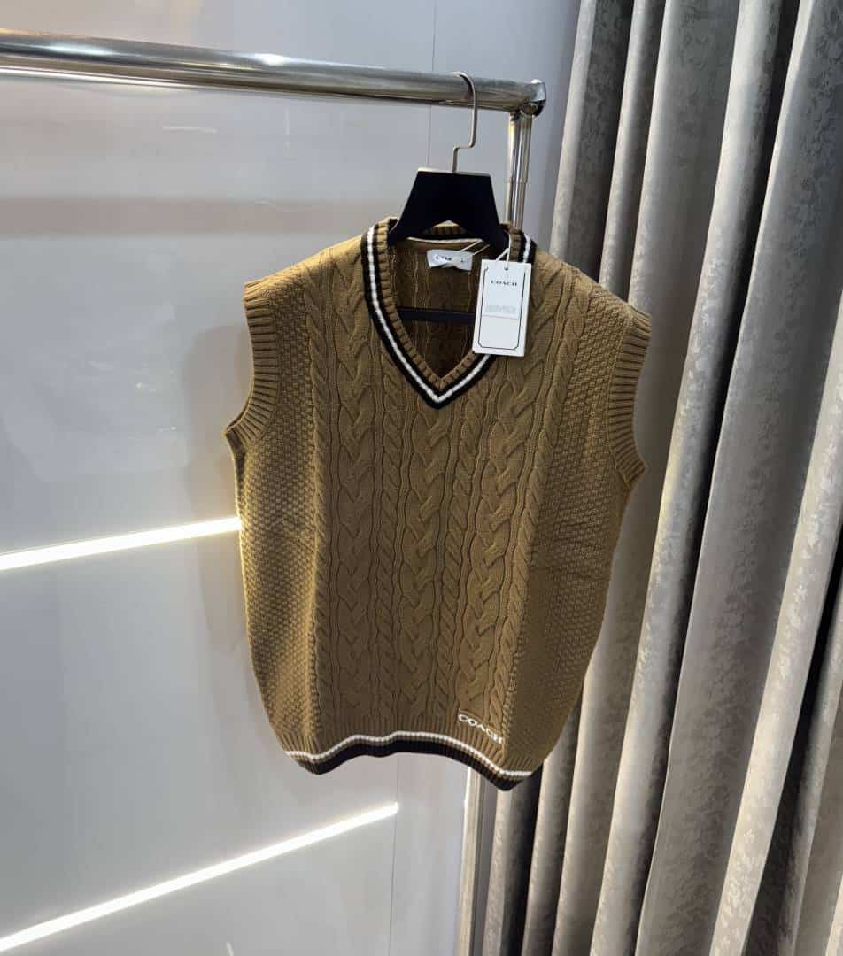 Coac_h Light Brown Knitted Premium Sleeveless Pull Over Main image