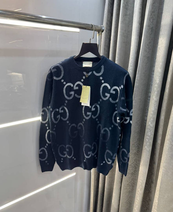 Gucc i Navy Blue Monogr...AM Knitted Imported Pull Over