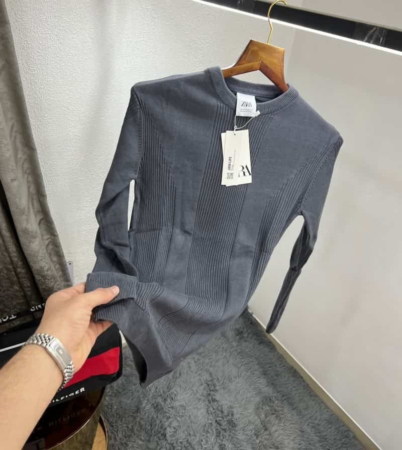 Zar a Dark Grey Knitted Premium Classic Pull Over Main image