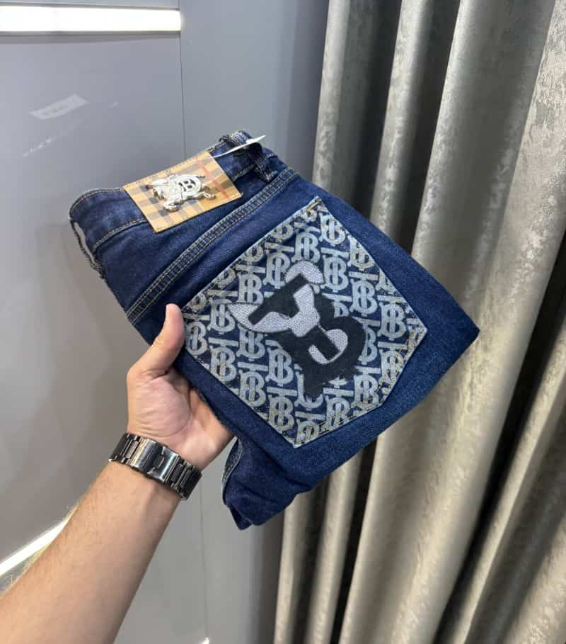 Burberr y Dark Blue Pocket Embroidery Imported Denim
