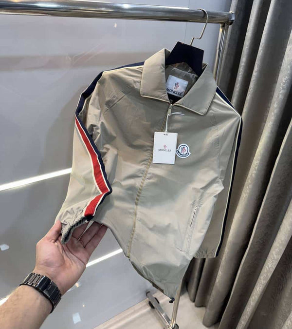 Moncle r Beige Logo Work Imported Premium Bomber Jacket
