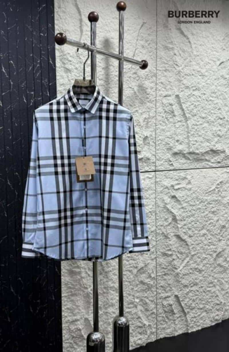 Burberr y Sky Blue D Checks Premium Shirt With Bo·X Packing And Carry Bag Main image