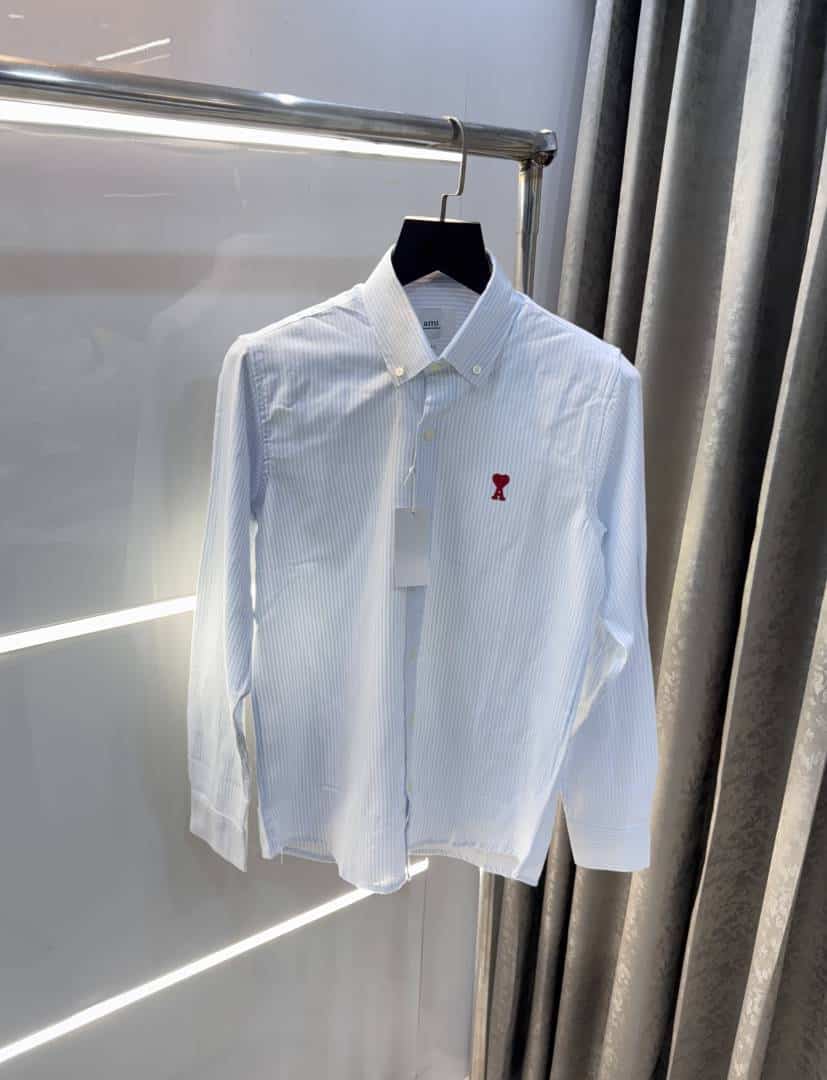 Ami Paris Sky Blue Stripes Embroidery Logo Premium Shirt Main image
