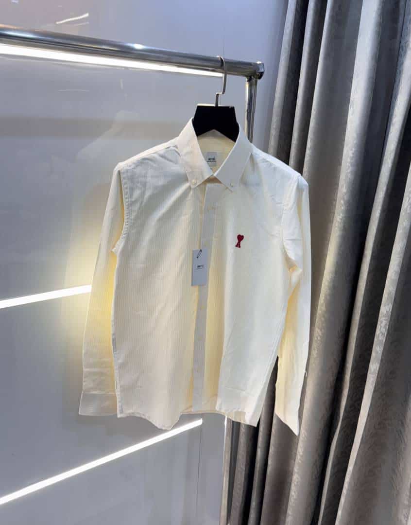 Ami Paris Butter Yellow StRipes Embroidery Logo Premium Shirt Secondary image