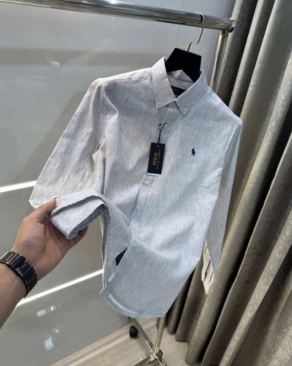Ralph Lauren Grey Stripes Premium Linen Shirt