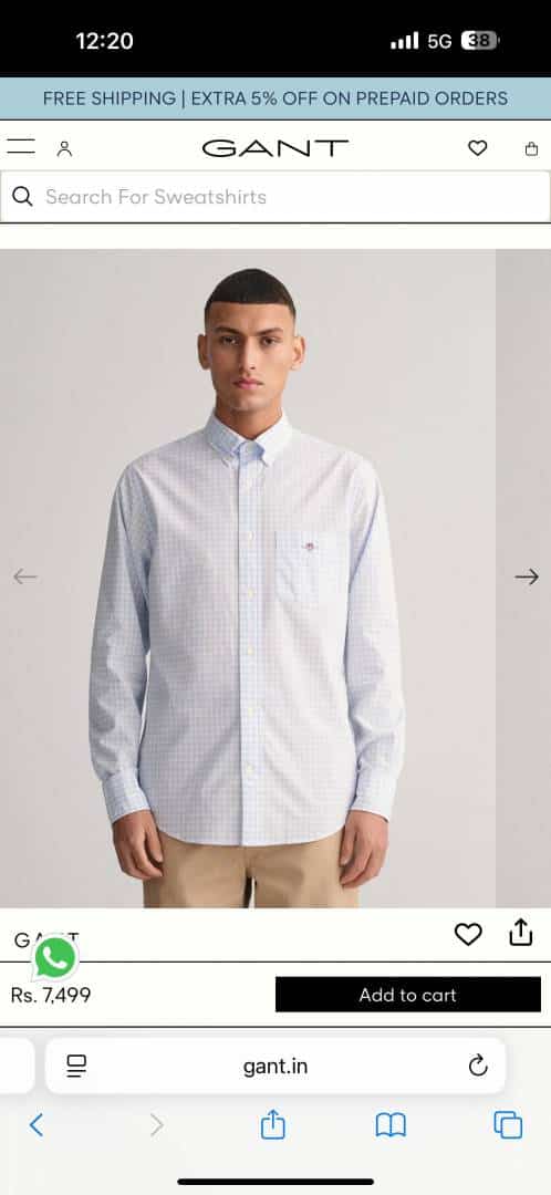 Gant Sky Blue Small Checks Premium Classic Shirt