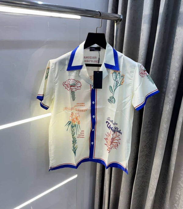 Zar a Cream Printed Imported Half Shirt