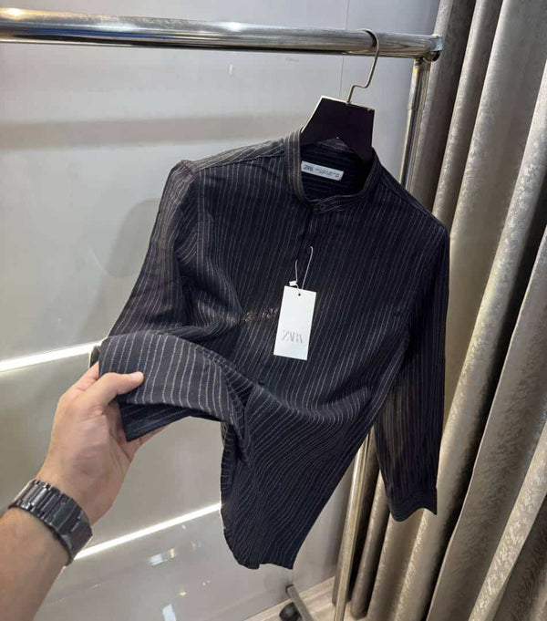 Zar a Black Chinese Collar Premium Knitted Shirt