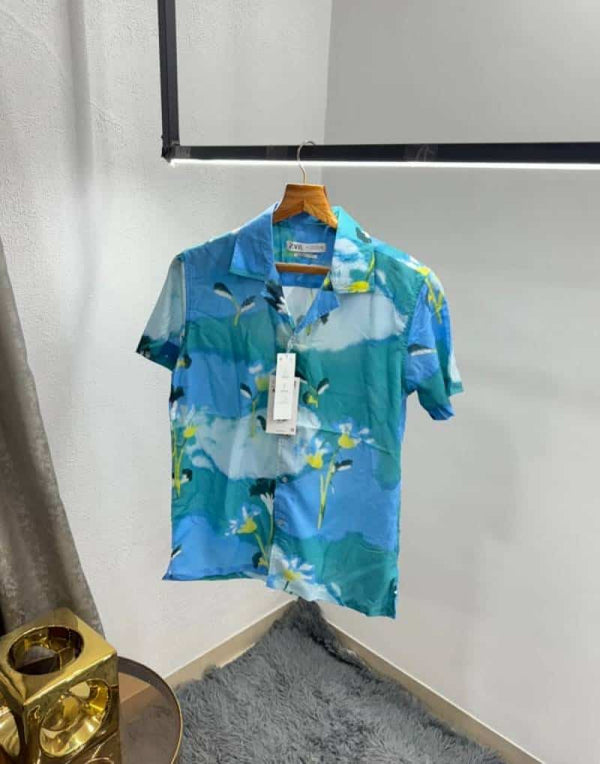 Zar a Sky Blue Printed Premium Half Shirt