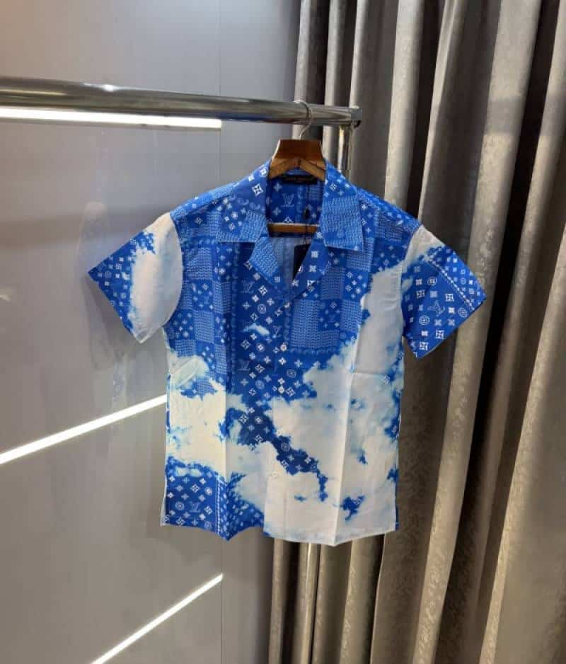 Loui s Vuitton Sky Blue Bandana Printed Imported Half Shirt Secondary image