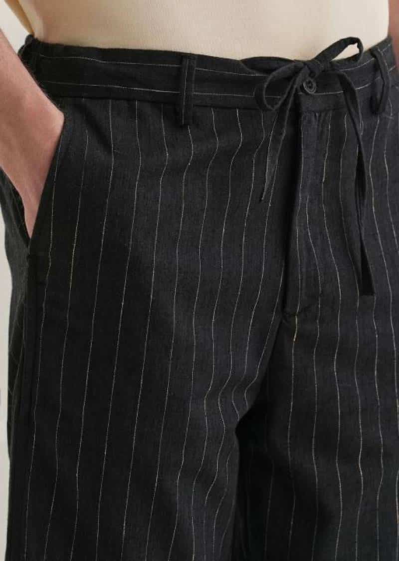 Zar a  Black Stipies Premium Classic Linen Pant Main image